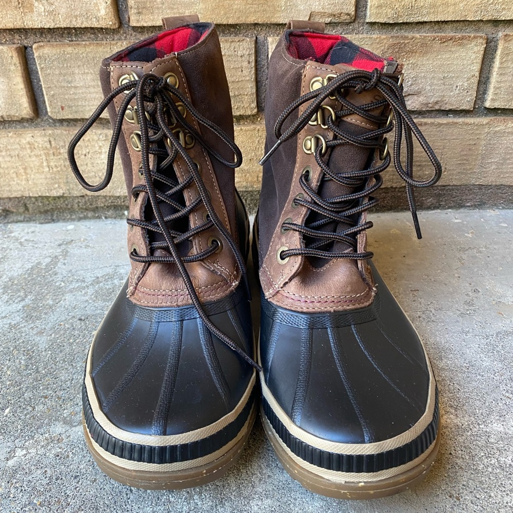 Sperry Duck Boots Men’s 7 / Women’s 9 Brown Leather Waterproof Flannel Insulated - Picture 3 of 9